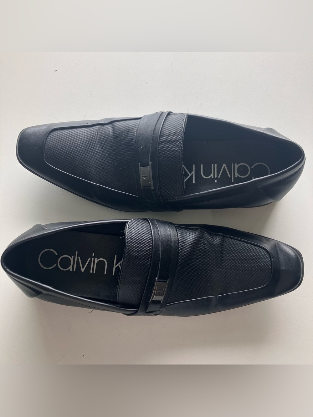 Calvin Klein Men’s Black Textured Leather Loafers Slip On Dress Shoes Size 13